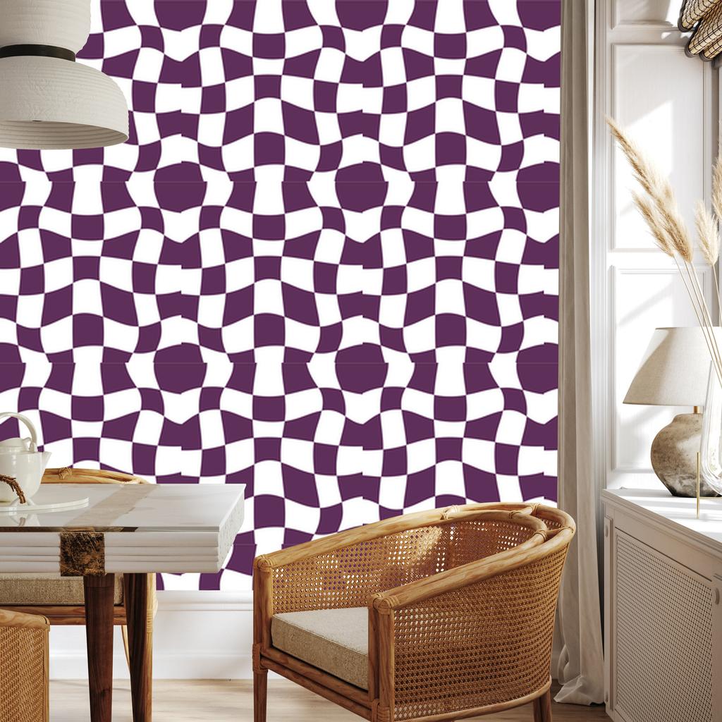 Wallpaper Casual Checkerboard White, Plum and Purple 50x1000