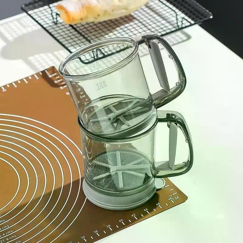 Semi-Automatic Flour Sifter Hand Press Transparent Fine Mesh Sieve BPA Free for Professional Home Chef Baking Tools