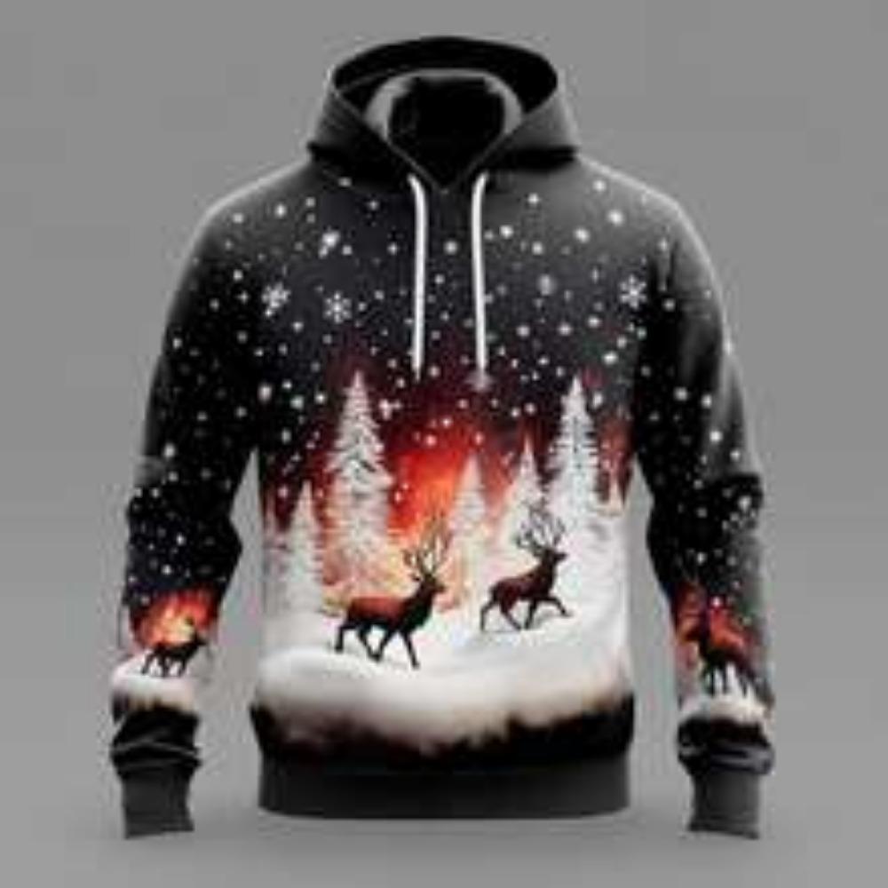 Reindeer 3D Printed Santa Claus Hoodie Men's And Women's Autumn And