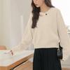 Lazy Knitted Sweater Women's Autumn and Winter New Fresh Design Sense Love Diagonal Buckle V-neck Knitted Sweater Top Women