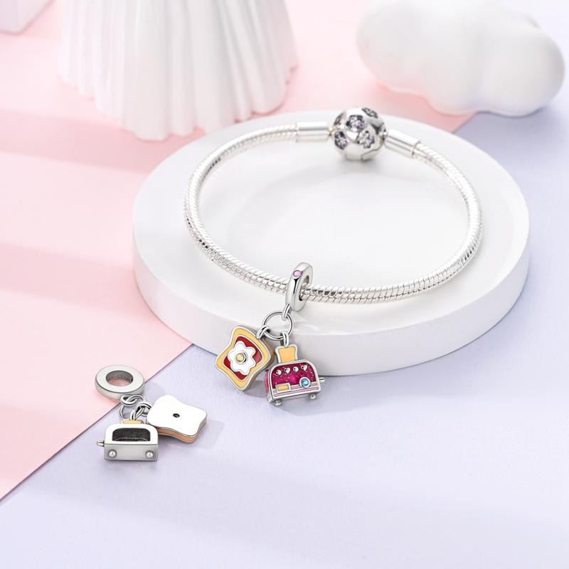 925 Silver Coffee Cake Bread Ice Cream Tea Beer Charms Pendant for 3mm Bracelets DIY Jewelry