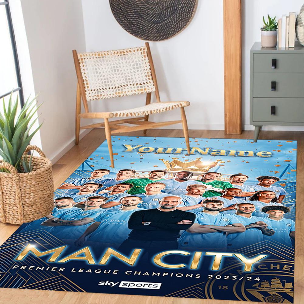 Manchester City Customize Text Floor Rug Office Rug Design for Dormitory Dining Room Foyer Hallway Anti-slip Rug Office home decor Wedding Party Gift