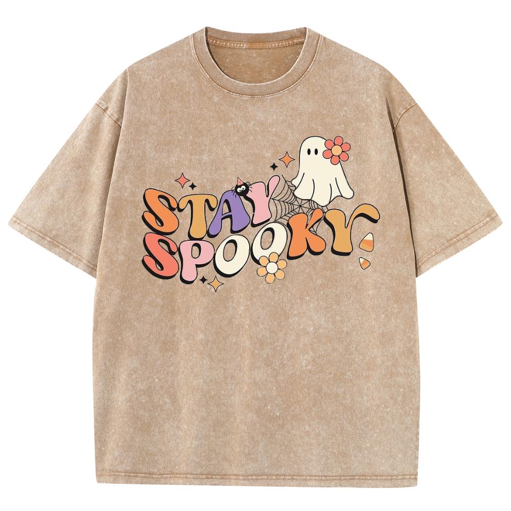 Stay Spookr Letter Print Women's T-Shirt Y2k Oversized Cotton Tees Minimalist Design Short Sleeve Casual Top
