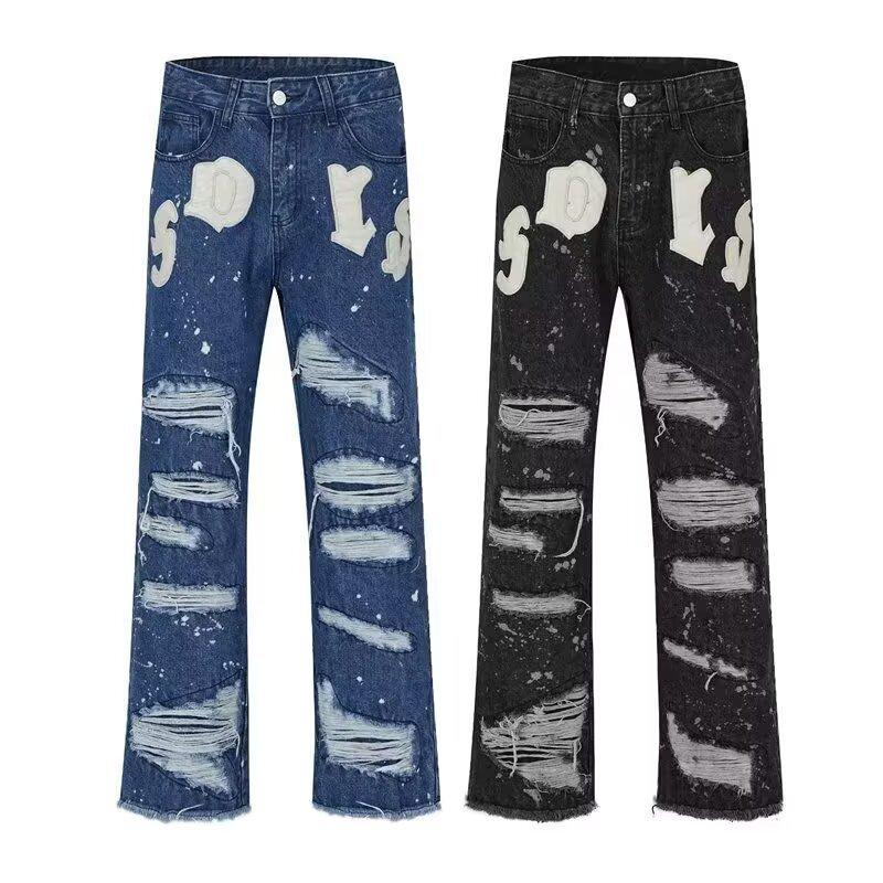 JYL Women's Straight Jeans Plus-Size Ripped Summer Pear-Shaped Slim Denim Pants