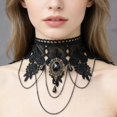 Collier Ras-du-cou en Dentelle Noire Gothique Collier Halloween Ras-du-cou Bijoux Fête Steampunk Cadeau
