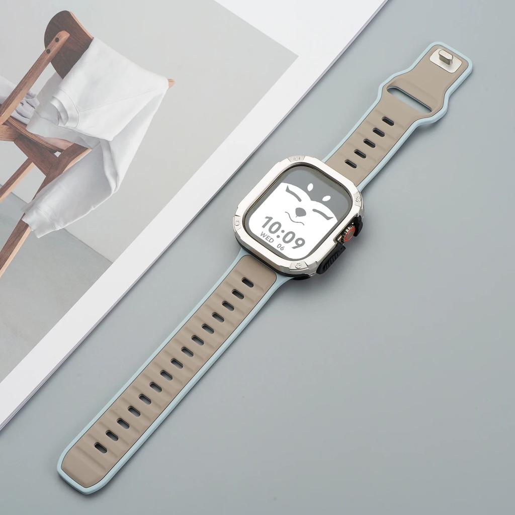 Strap+Case for Apple Watch 49mm 44 45 46MM TPU+PC Protector Bumper Silicone Band for Iwatch Series 10 9 8 7 6 5 4 Se Ultra 1 2