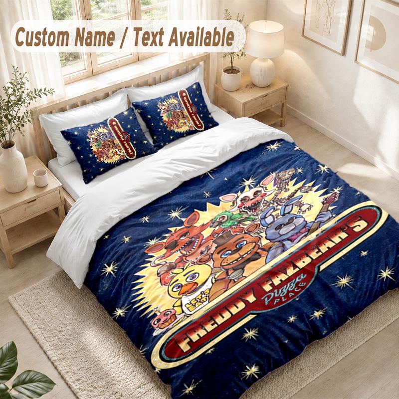 Five Nights at Freddy’s Bettwäsche-Set, 1 Bettbezug & 2 Kissenbezüge Weich Bequem Schlafzimmer Heimtextil Deko