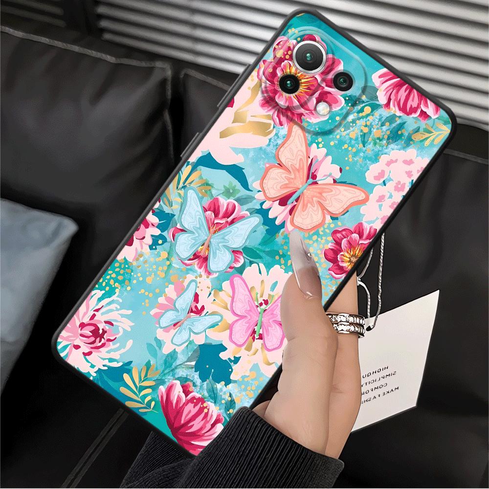 Cartoon Butterfly Flower Funda Phone Cover Case for Xiaomi Mi 13 Lite 11T 12 10T 12X 11 14 12T Pro