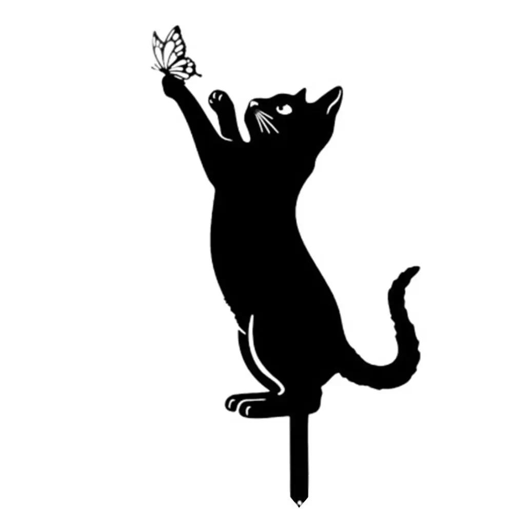 Creative Iron Art Black Cat Statues Garden Ornaments Cats Figurine Silhouette Ground Plug Sculpture Outdoor Yard Lawn Decoration