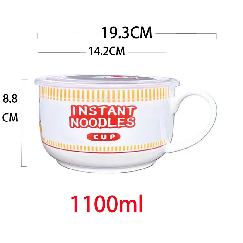 מכסה יצירתיות קרמיקה קערת דייסה לאטריות אינסטנט חדר מעונות סטודנטית משרד סטודנט קערת מרק גדולה במיוחד כוס יפנית קערת ארוחת צהריים ספל