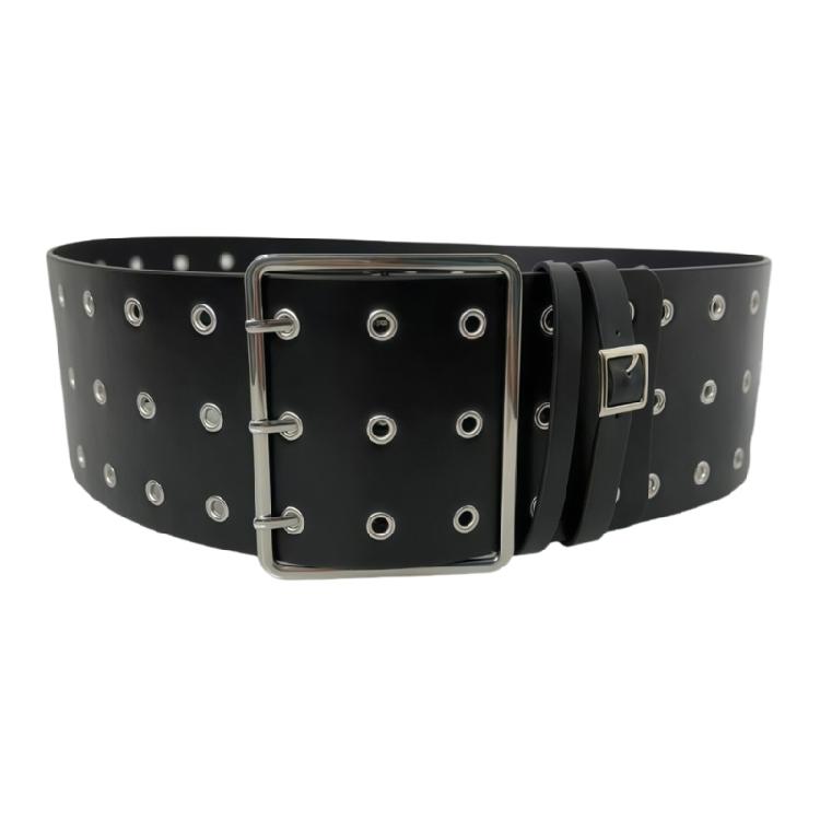 

Punk Waistband Wide Belt with Gothic Studded Eyelets Premium Faux Leather Unisex Accessory 1 чёрный