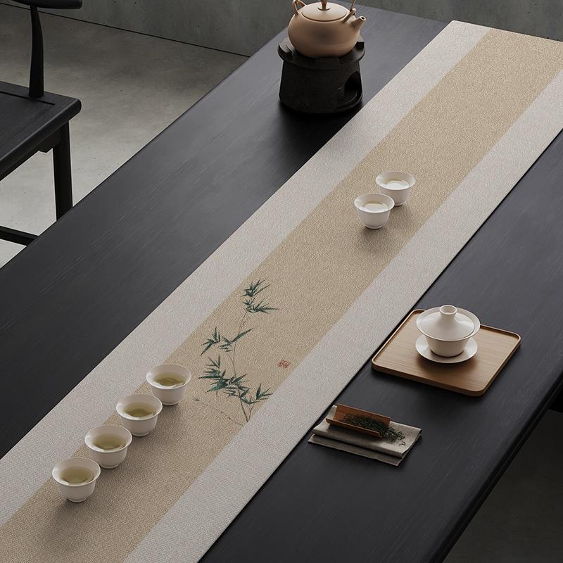 New Chinese Tea Banquet Zen Table Flag Fabric Table Mat Waterproof Tea Tablecloth Tea Table Long Strip Light Luxury High-end