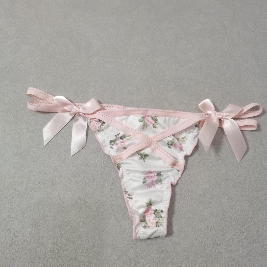 European & American Sexy Women's T-Back Lingerie with Large Bow & Cross Straps Temptation Thong