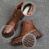 Autumn and winter platform Martin boots women's 2025 explosion leather high-heeled short boots versatile boots brown thin knight boots