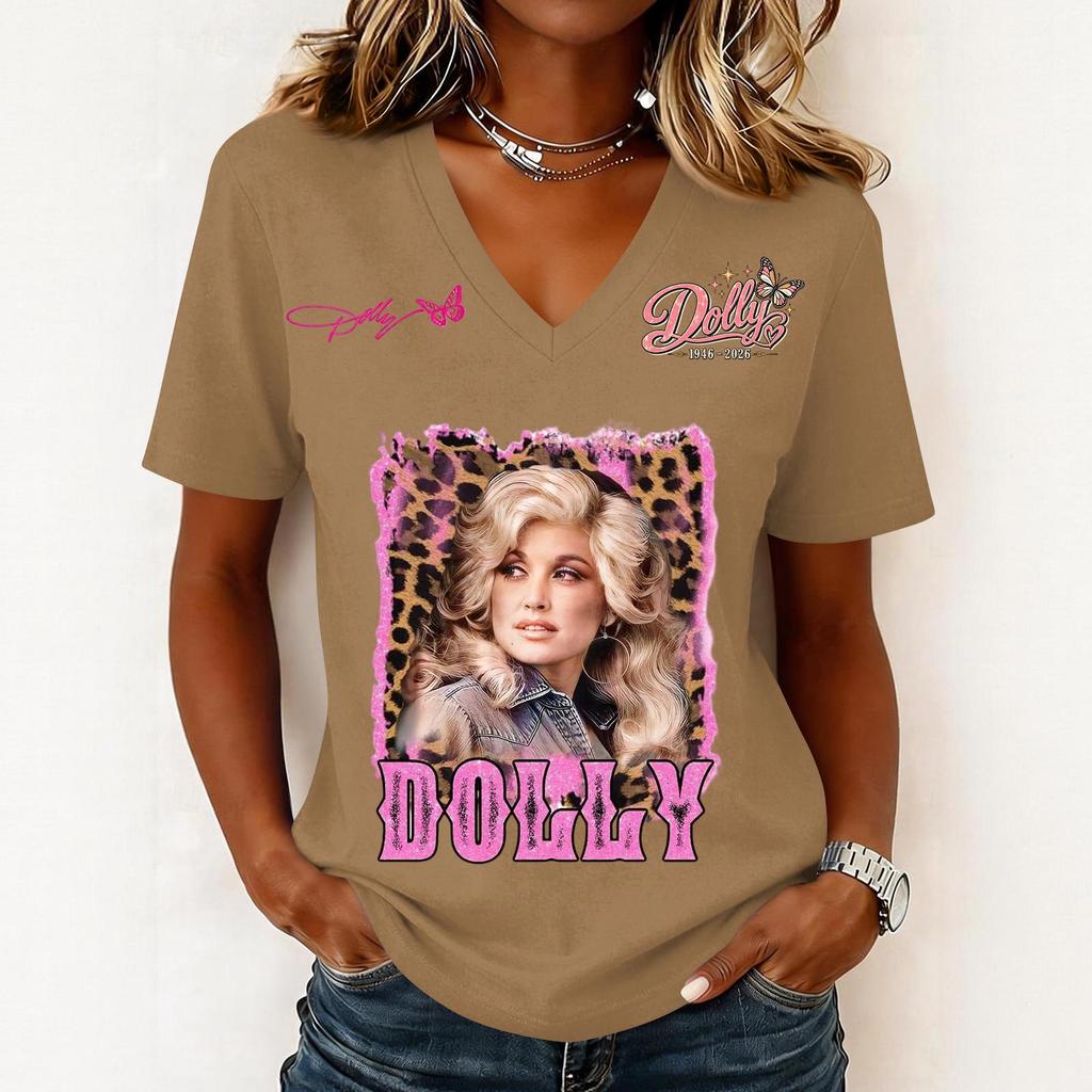 Women's Casual Letter Print V-Neck Short Sleeve Pullover Top