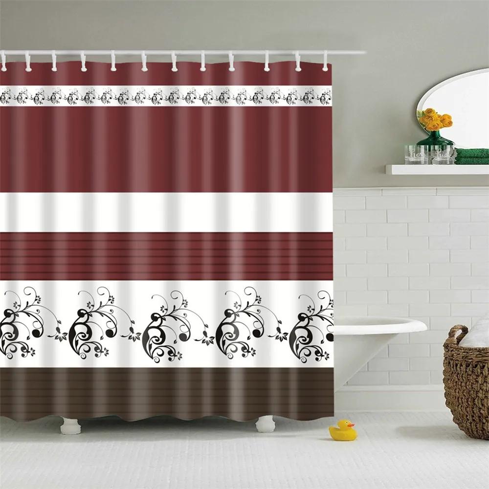 Wooden Door Shower Curtains Bathroom Curtain Stripes Letters Printed Waterproof Bath Screen Curtain for Home Decor with Hooks