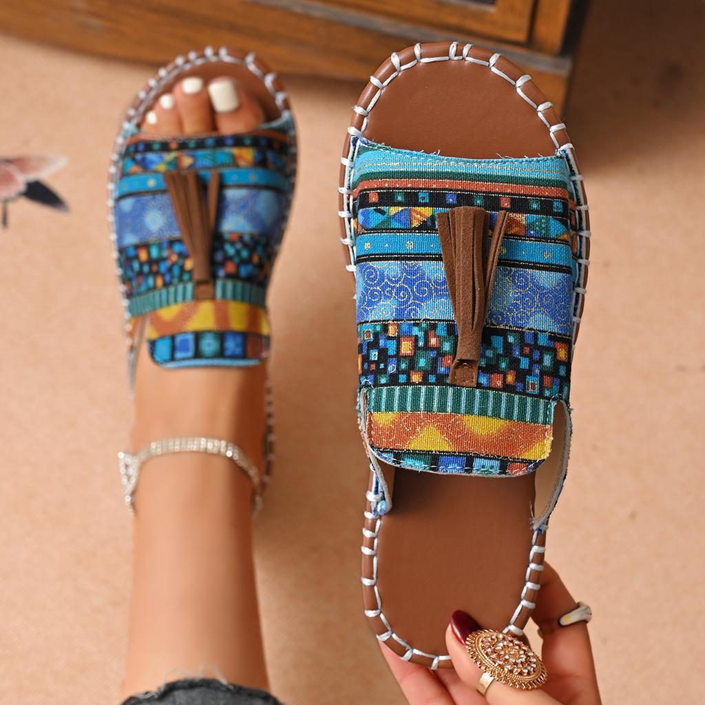 Women Color Ethnic Style Slippers Summer Round Head Large Size Sandals Casual Beach Non-slip Lightweight Shoes Zapatos Mujer