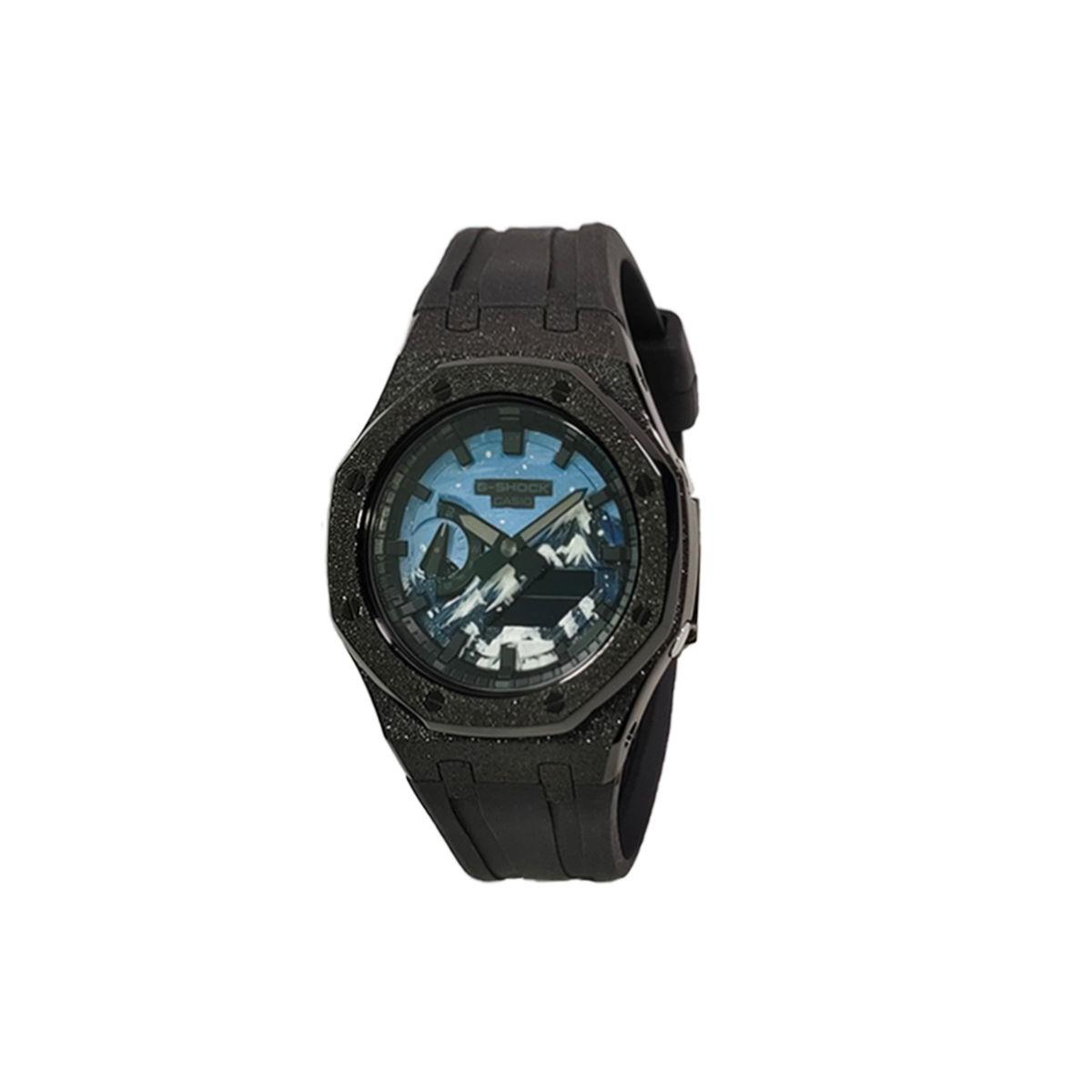 

CASIO Custom Collection GA2100 Quartz Movement Fluoroelastomer Strap Watch Unisex Blue Dial GA-2100-1A1(Watch1100--) Black Strap
