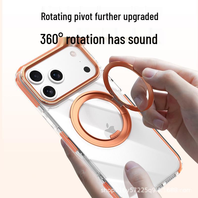 iPhone 17 Pro Max Case: Dual-Color Frame with 360-Degree Gear Bracket, Transparent Design