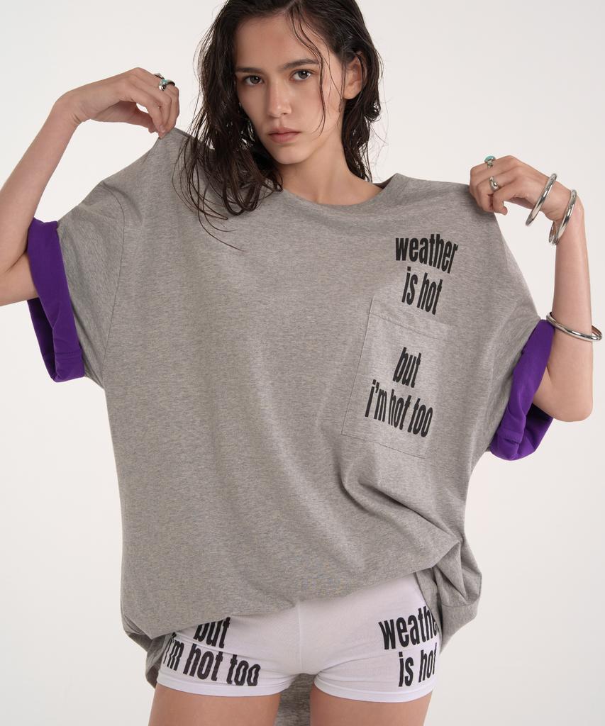 Ieseussiseutyudio Two Sleeve Hot T-Shirt (Gray)