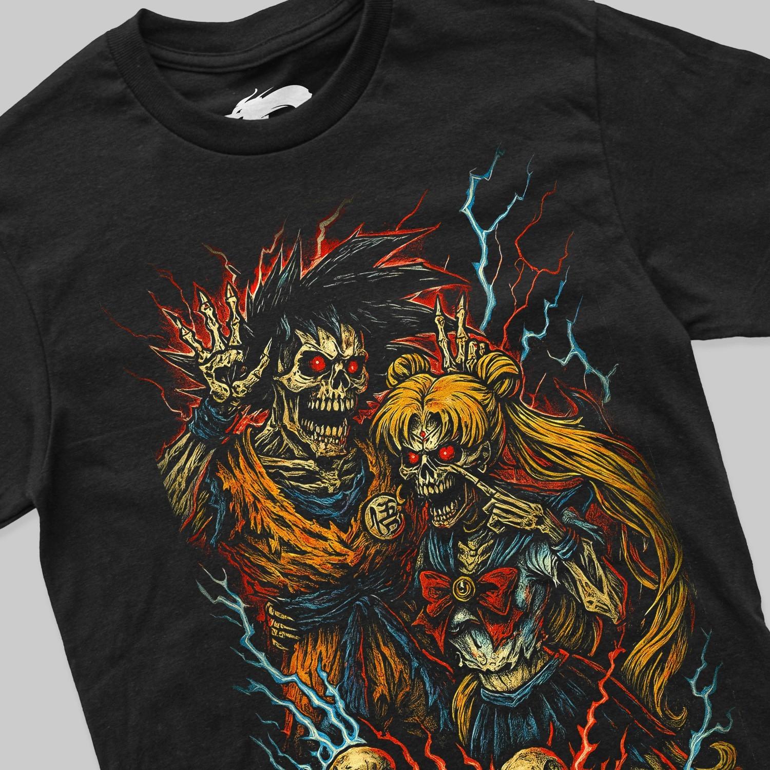 100% Cotton T-shirt Mens Tees Top mit Horrormotiv Sailormoon und Son Goku Dragon Ball Z Anime Manga 2XL