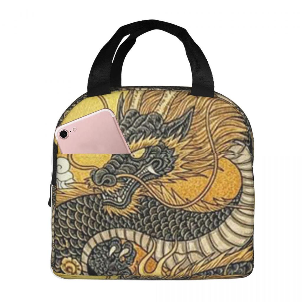 Golden Dragon Pattern Insulated Lunch Bag for Kids School Cooler Thermal Food Box Tote Portable Lunch Boxes Container