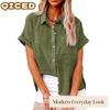 Women's Fashion Casual Solid Color Print Short Sleeve POLO Neck Blouses & Shirts