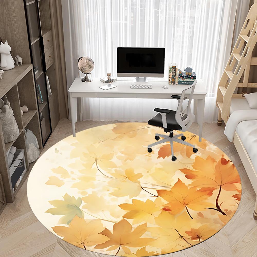 1pc Autumn Leaves Office Round Area Rug, Indoor Mat Suitable For Office, Under Office Chairs Bedroom Living Room Home Decor, Room Deco