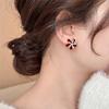Red Zircon Pearl Flower Stud Earrings for Women – Exquisite Niche Design, Versatile Light Luxury Ear Jewelry