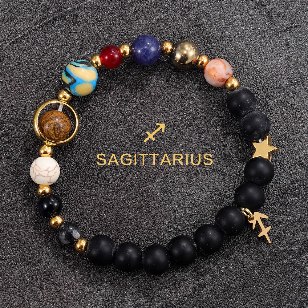1PC Cosmic Planet Beaded Twelve Constellation Bracelet, Black Stone Twelve Constellation Beaded Bracelet
