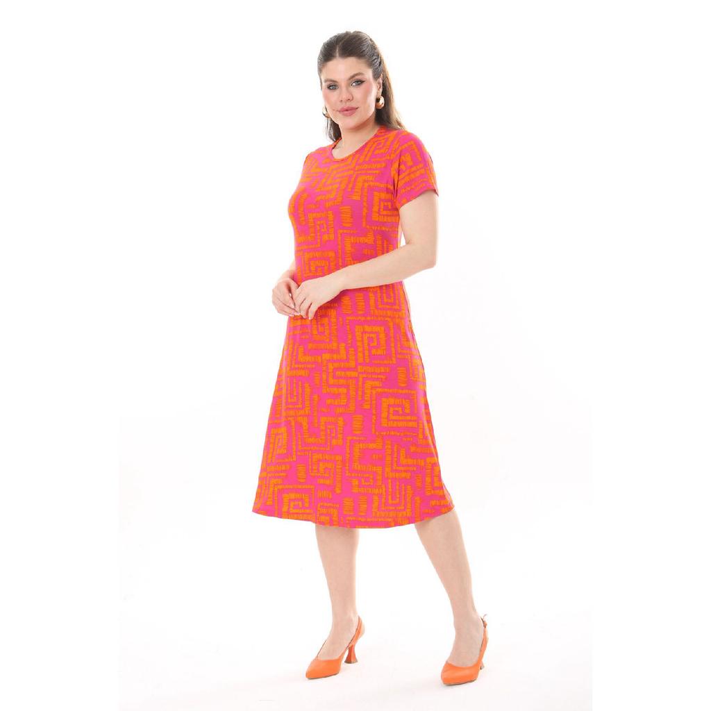 Women's Blue Green Maze Pattern Midi Dress