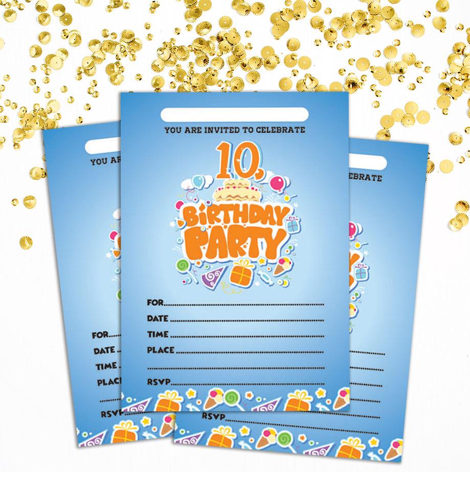 Darling Souvenir Blue Birthday Invitation Card Printable Fill or Write In Blank Invites Party Supplies Pack Of 28 5 X 7 Inches