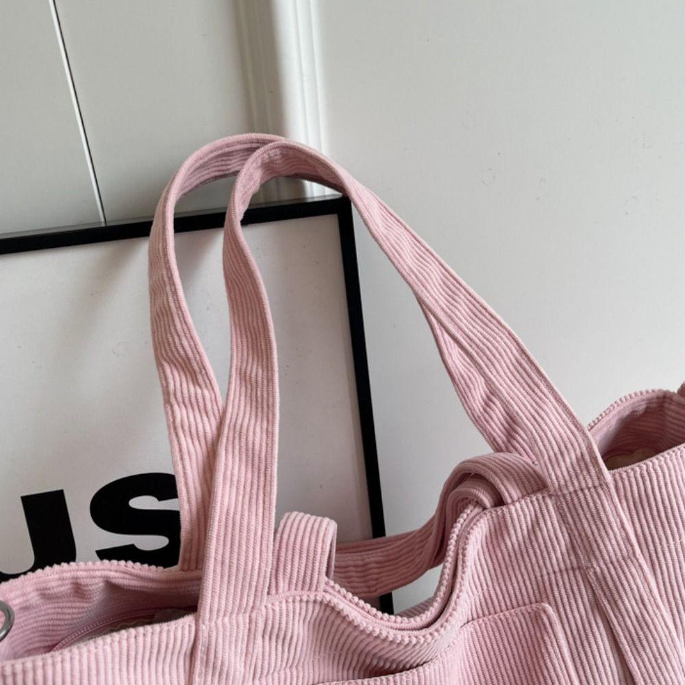 Solid Color Corduroy Shoulder Bag Large Capacity Crossbody Bag Canvas Tote Bag  All-match