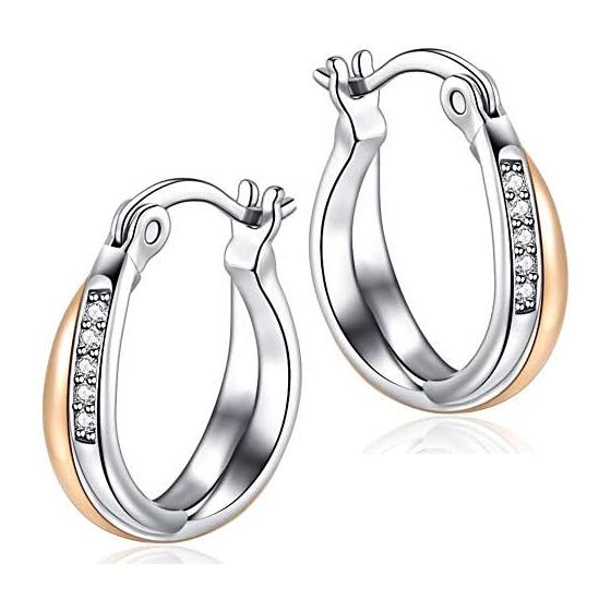 DAZZARRY Hoop Earrings, Popular Ring Earrings for Women, 18K Double Color, 925 Silver, Both Ears, Metal Hypoallergenic, Simple Accessory, Present