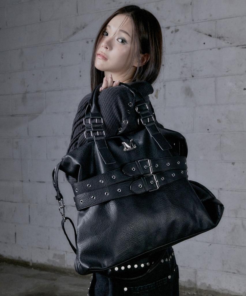 Mucent Kor Front Double Belted Leather Tote Bag Unisex