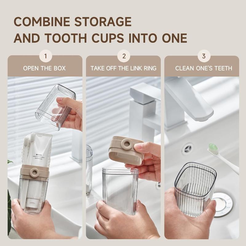 Toothbrush Travel Case 2 In 1 Toothbrush Holder and Rinse Cup Large Capacity Toothbrush Cup with Cover Portable Travel Toothb