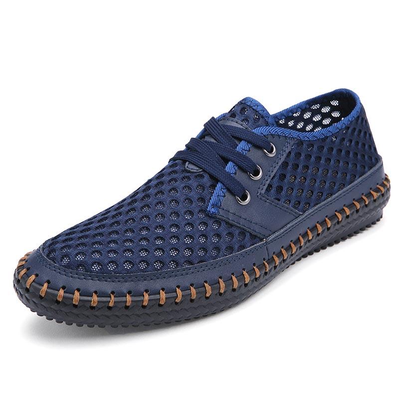 New Summer Breathable Mesh Men Casual Shoes For Comfortable Handmade Men Loafers Lace-Up Loafers Male Shoes Big Size 46 47 48