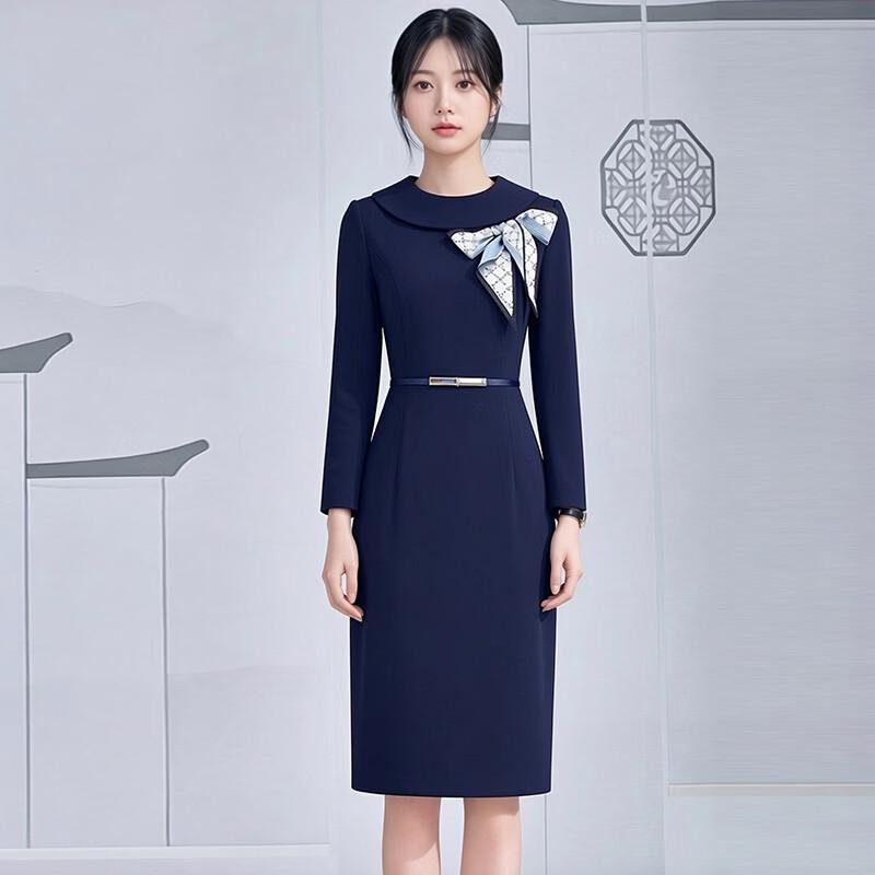 Trolman Women s Navy Blue Professional Long Sleeve Dress 3XL