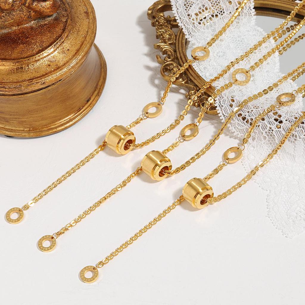 Brushed Roman Interlock Clavicle Chain: Luxury Titanium Steel Necklace for Women
