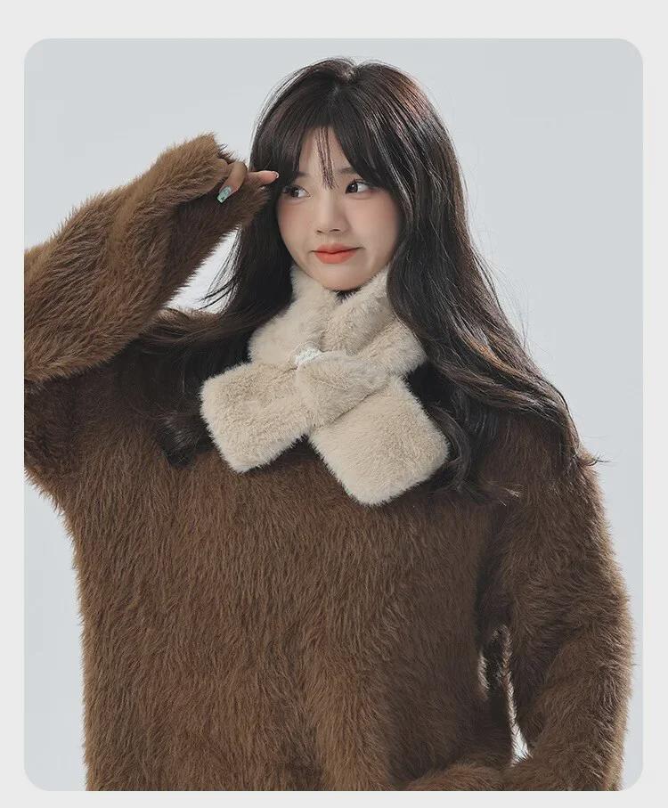 Cozy Korean-Style Women's Scarf: Soft, Furry, Warm, and Age-Reducing Neckband for Autumn and Winter