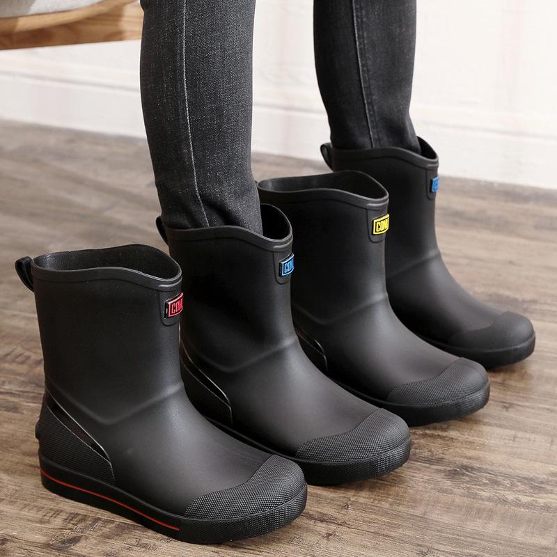 [One piece] Rain shoes men's short and medium non-slip waterproof shoes outdoor water boots warm fishing rain boots rubber shoes