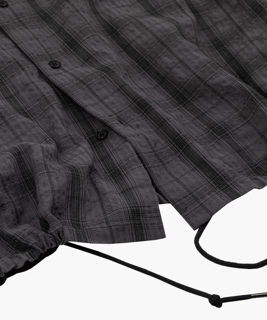 LETTERCOMO Airy Oversized Check Short Sleeve Shirt Charcoal