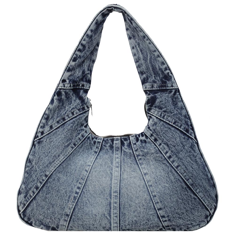 Women Denim Shoulder Bag with Zipper Hobo Bag Trendy Underarm Purse With Pocket Clutch Bag for Work Travel Shopping