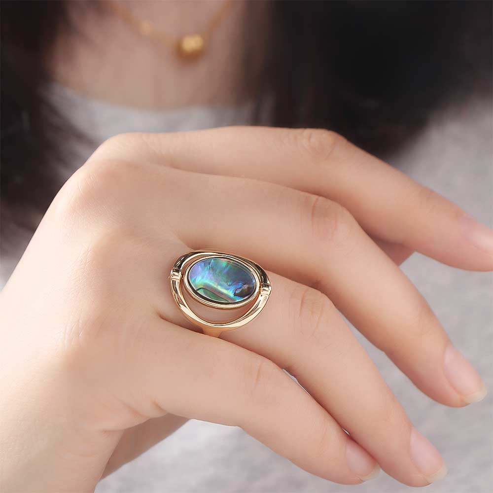 Stainless Steel Geometric Oval Rings Finger Jewelry Rotatable Opal Rings Flippable Rings  Women
