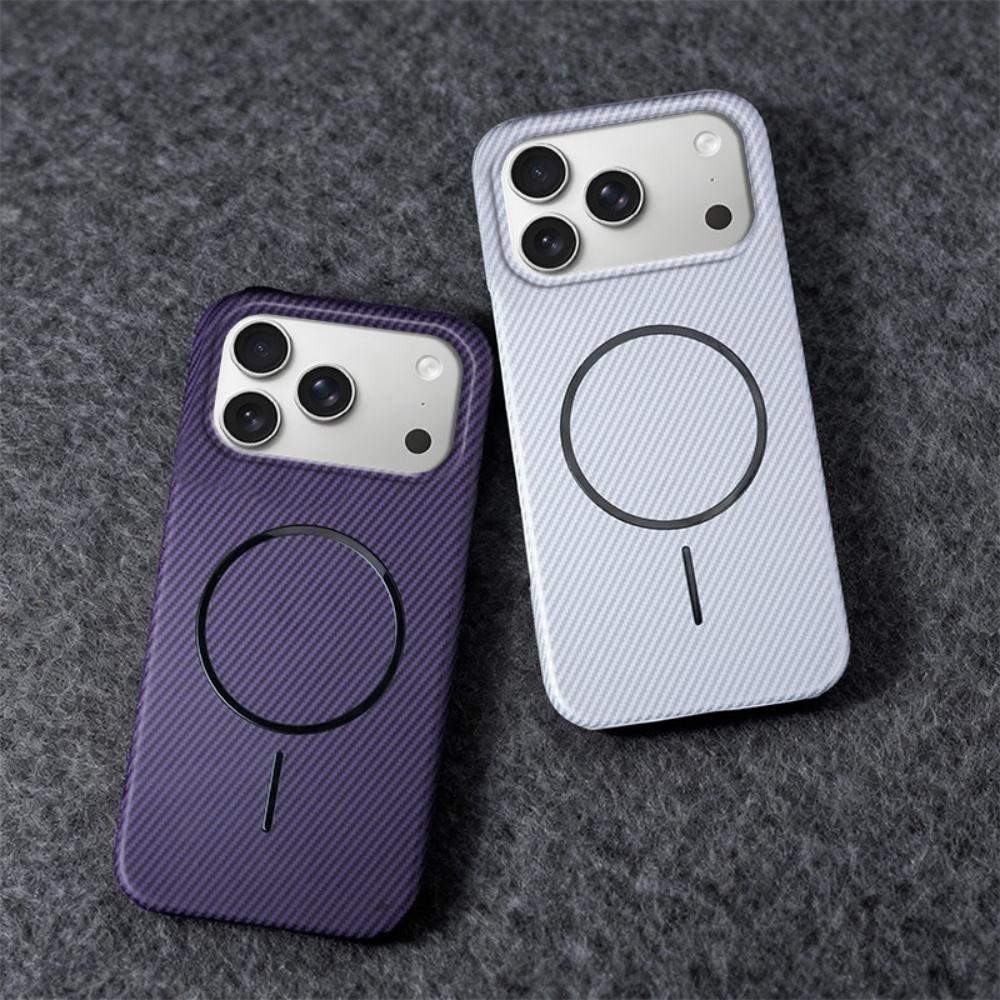For Magsafe Half Border Carbon Fiber Kevlar Magnetic Phone Case For iPhone 17 Air 16 15 14 13 Plus Pro Max Fashion Texture Cover