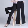Chinese Style Autumn Flare Pants Women Solid Frog Pockets Elastic High Waist Casual Versatile Slim Wide Leg Ankle Length Trouser