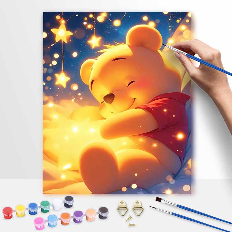Disney oil painting Winnie the Pooh star light art handmade diy painting home decoration gift
