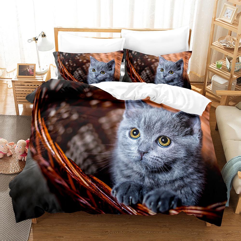Quilt Cover Cute Animal Cat Series 3D Digital Printing Three-Piece Set