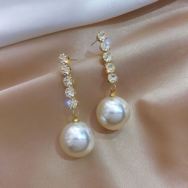 Vintage Temperament Sparkly Rhinestone Tassels Pearl Dangle Earrings for Women Bride Wedding Fashion Designer Earrings Jewelry