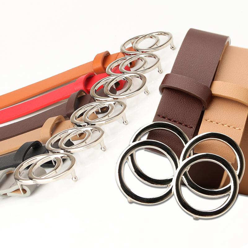 Double Ring Buckle Belts Simple Solid Color PU Leather Waistband Classic Jeans Pants Belt Dress Coat Girdle For Women